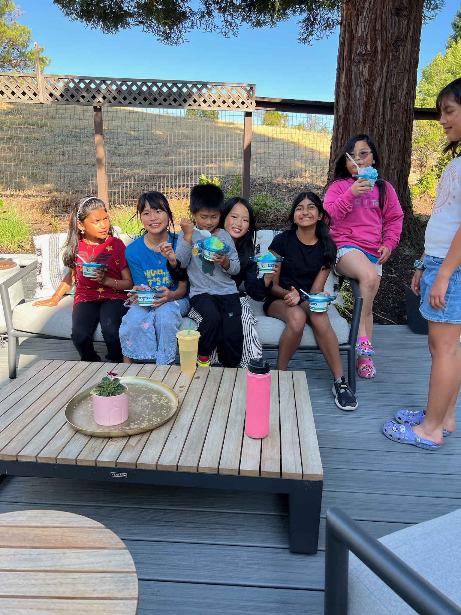 Kids enjoying shave ice at a birthday party